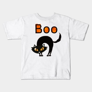 Boo Cat with arched black cat and orange eyes Kids T-Shirt